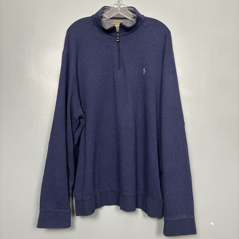 POLO Men’s Long Sleeve Navy Quarter Zip 1/4 Pullover Shirt Top 2XL XXL Plus